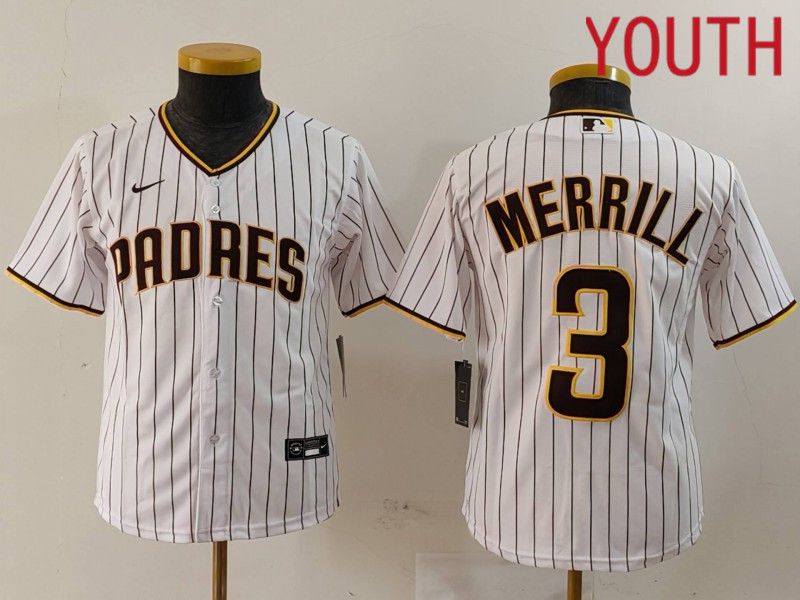 Youth San Diego Padres #3 Merrill White stripe Game 2024 Nike MLB Jersey style 1->seattle seahawks->NFL Jersey